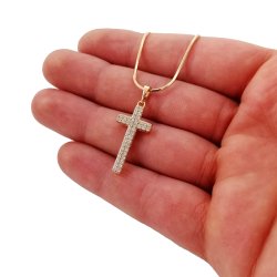 ZŁOTY ŁAŃCUSZEK ŻMIJKA+KRZYŻYK CYRKONIE 18K 60CM