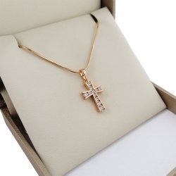 ZŁOTY ŁAŃCUSZEK ŻMIJKA 60CM KRZYŻYK CYRKONIE 18K