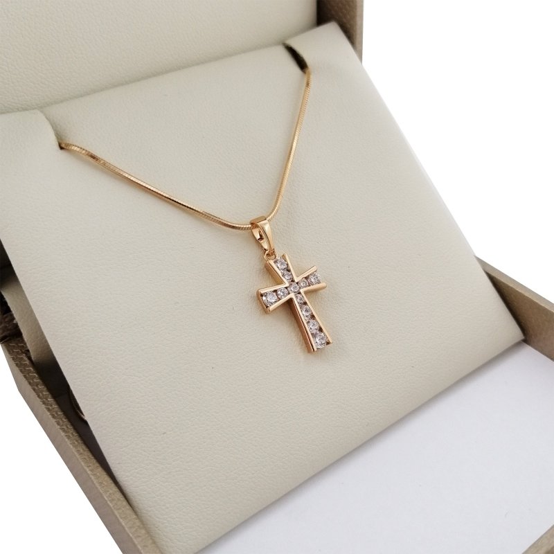 ZŁOTY ŁAŃCUSZEK ŻMIJKA 60CM KRZYŻYK CYRKONIE 18K