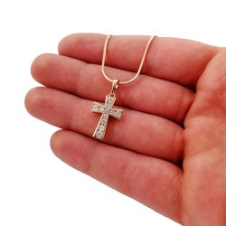 ZŁOTY ŁAŃCUSZEK ŻMIJKA 60CM KRZYŻYK CYRKONIE 18K