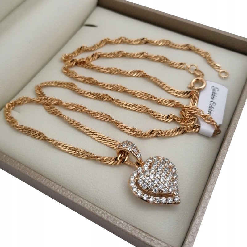 ZŁOTY NASZYJNIK + KRYSZTAŁOWE SERCE 18K 60CM 3MM