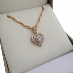 ZŁOTY NASZYJNIK + KRYSZTAŁOWE SERCE 18K 60CM 3MM