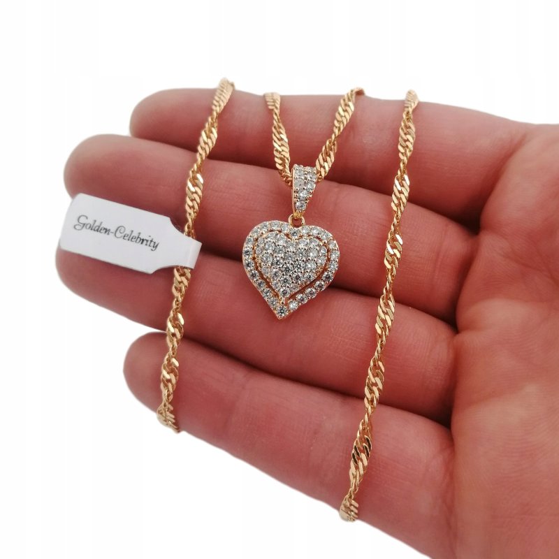 ZŁOTY NASZYJNIK + KRYSZTAŁOWE SERCE 18K 55CM 3MM