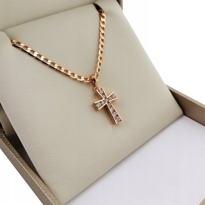 ZŁOTY ŁAŃCUSZEK PANCERKA + KRZYŻYK 18K DAMSKI 50CM