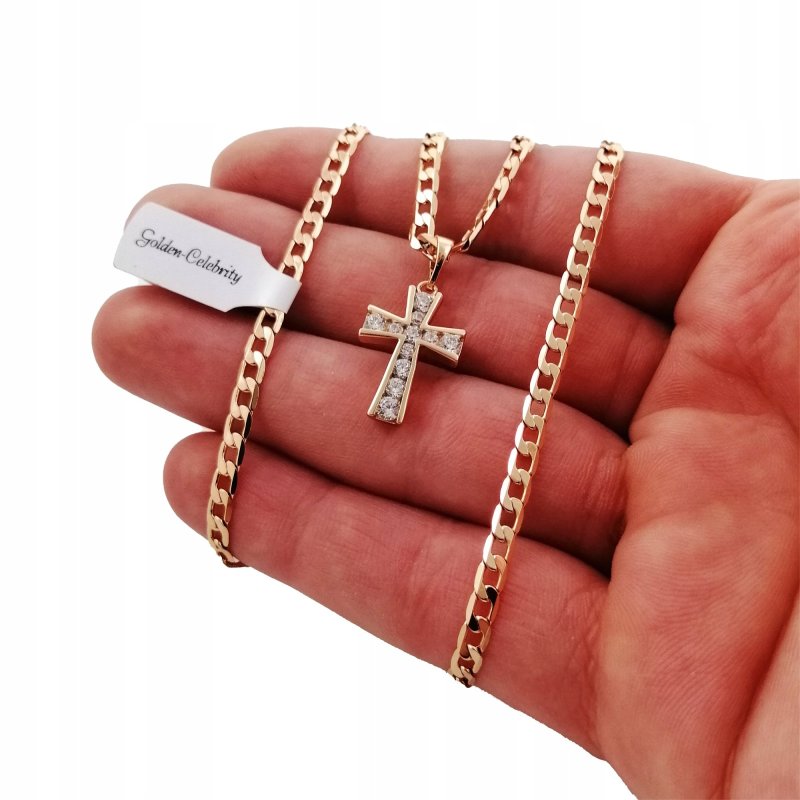ZŁOTY ŁAŃCUSZEK PANCERKA + KRZYŻYK 18K DAMSKI 50CM