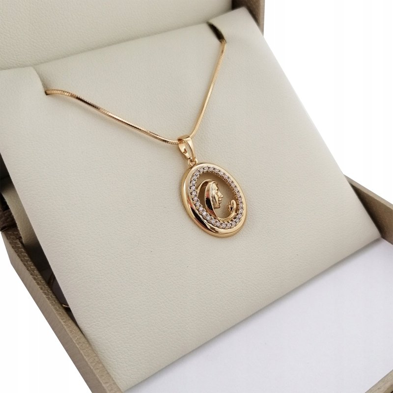 ZŁOTY ŁAŃCUSZEK ŻMIJKA+MATKA BOSKA MARYJA 18K 50CM