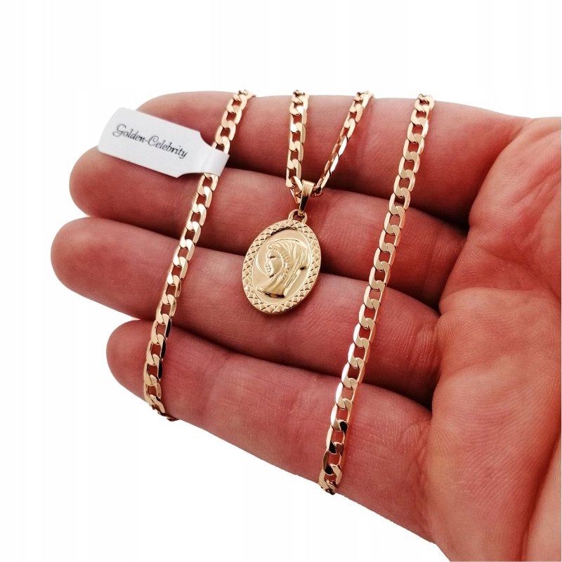 ZŁOTY ŁAŃCUSZEK PANCERKA+MATKA BOSKA 18K 60CM 3MM
