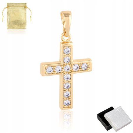 ZŁOTA ZAWIESZKA KRZYŻYK Z KRYSZTAŁKAMI 18K PREZENT
