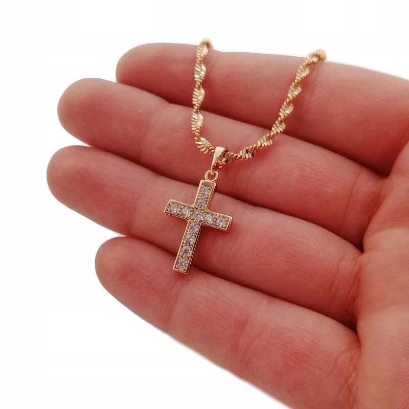 ZŁOTA ZAWIESZKA KRZYŻYK Z KRYSZTAŁKAMI 18K PREZENT
