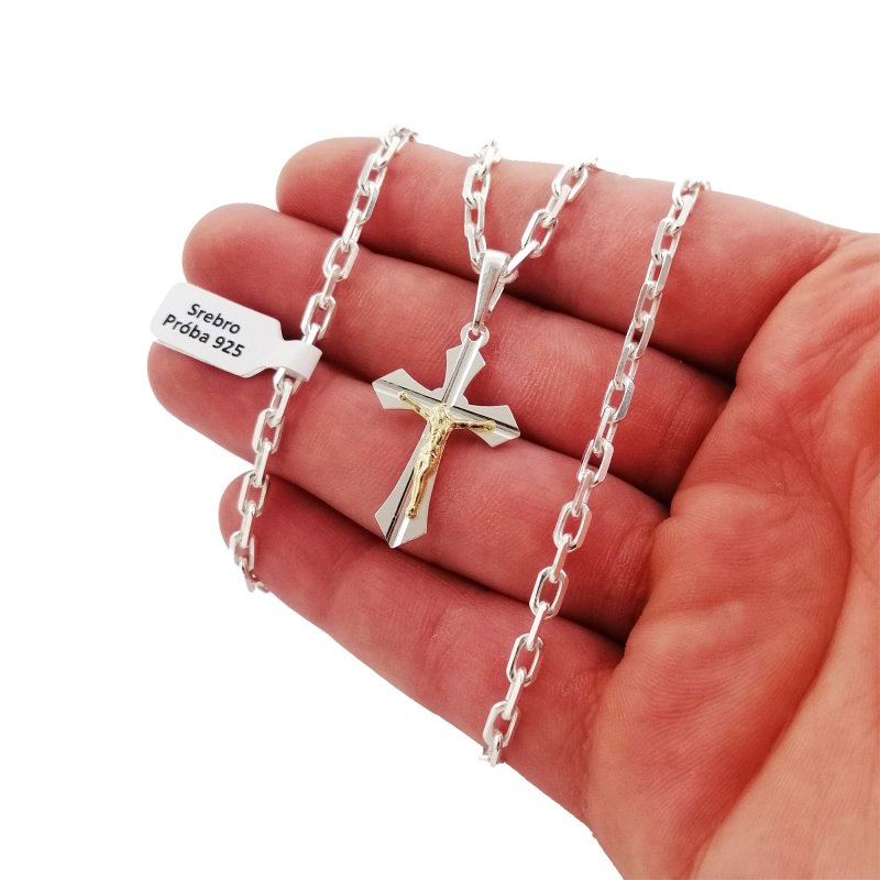 SREBRNY ŁAŃCUSZEK ANKIER + KRZYŻYK PR. 925 PREZENT