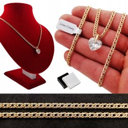 ZŁOTY ŁAŃCUSZEK ROMBO+SERCE 18K PREZENT+DEDYKACJA