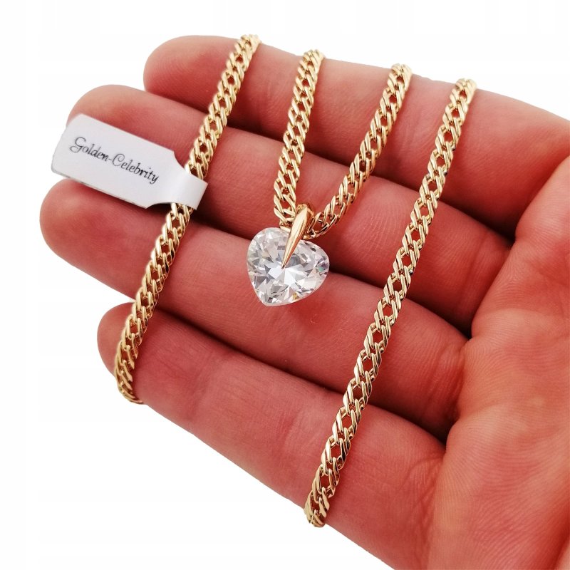 ZŁOTY ŁAŃCUSZEK ROMBO+SERCE 18K PREZENT+DEDYKACJA