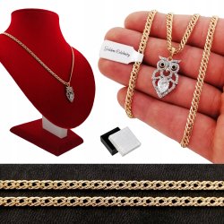 ZŁOTY ŁAŃCUSZEK ROMBO + SOWA Z KRYSZTAŁKAMI 18K