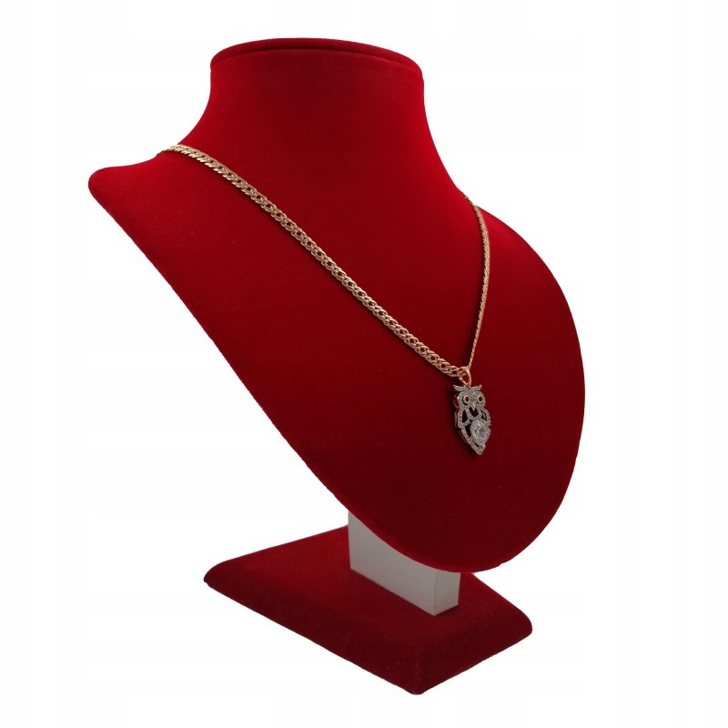 ZŁOTY ŁAŃCUSZEK ROMBO + SOWA Z KRYSZTAŁKAMI 18K