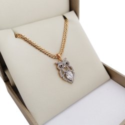 ZŁOTY ŁAŃCUSZEK ROMBO + SOWA Z KRYSZTAŁKAMI 18K