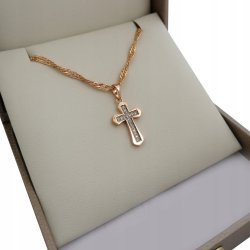 ZŁOTY NASZYJNIK DAMSKI 45CM KRZYŻYK KRYSZTAŁKI 18K