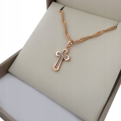 ZŁOTY NASZYJNIK DAMSKI 45CM KRZYŻYK KRYSZTAŁKI 18K