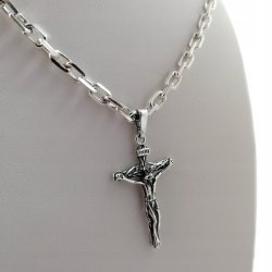 SREBRNY ŁAŃCUSZEK ANKIER PEŁNY + KRZYŻYK PRÓBA 925