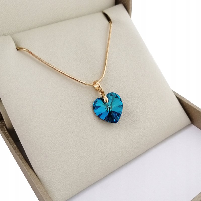 ZŁOTY NASZYJNIK SERCE BERMUDA BLUE 35CM PREZENT