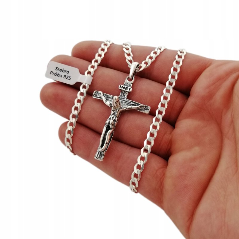 SREBRNY ŁAŃCUSZEK PANCERKA+KRZYŻYK PR. 925 PREZENT