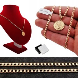 ZŁOTY ŁAŃCUSZEK PANCERKA+MATKA BOSKA 18K 55CM 3MM PREZENT DLA BABCI MAMY