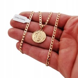 ZŁOTY ŁAŃCUSZEK PANCERKA+MATKA BOSKA 18K 55CM 3MM PREZENT DLA BABCI MAMY