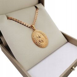 ZŁOTY ŁAŃCUSZEK PANCERKA+MATKA BOSKA 18K 45cm PREZENT DLA NIEJ I DLA NIEGO