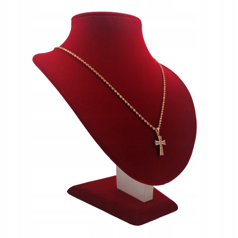ZŁOTY NASZYJNIK SINGAPUR +KRZYŻYK Z CYRKONIAMI 60CM PREZENT NA URODZINY 18K