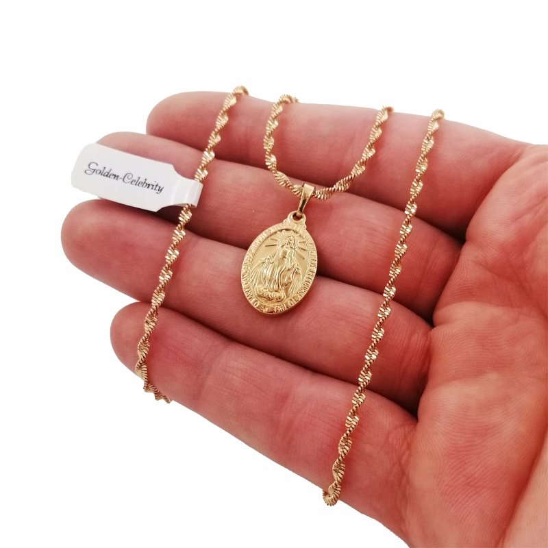 ZŁOTY ŁAŃCUSZEK 60CM+MEDALIK MATKA BOSKA PREZENT DLA NIEJ BABCI MAMY ŻONY