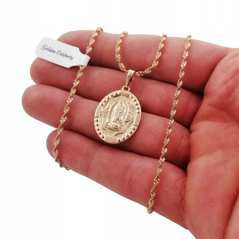 ZŁOTY ŁAŃCUSZEK 35CM+MATKA BOSKA PREZENT NA CHRZEST KOMUNIE DLA DZIECKA 18K