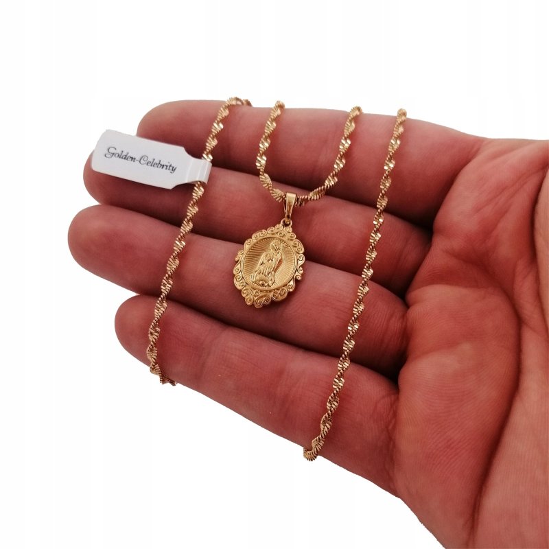 ZŁOTY ŁACUSZEK 45 CM+MEDALIK MATKA BOSKA PREZENT DLA NIEJ PRZYJACIÓŁKI 18K
