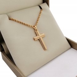 ZŁOTY ŁAŃCUSZEK SINGAPUR SKRĘCANY+KRZYŻYK 45CM 2MM