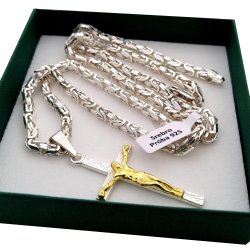 ŁAŃCUSZEK SREBRNY SPLOT KRÓLEWSKI + KRZYŻYK 925 BIŻUTERIA DLA FACETA GRAWER