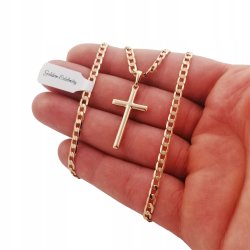 ZŁOTY ŁAŃCUSZEK PANCERKA+KRZYŻYK 55CM 3MM 18K