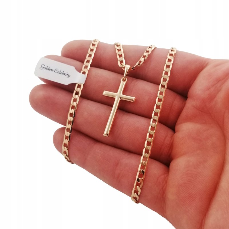 ZŁOTY ŁAŃCUSZEK PANCERKA+KRZYŻYK 55CM 3MM 18K