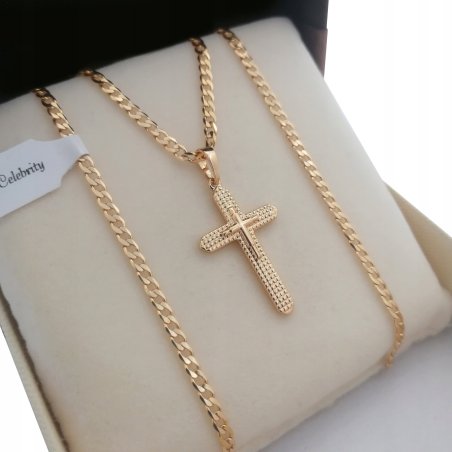 ZŁOTY ŁAŃCUSZEK PANCERKA+KRZYŻ 60CM 18K NA 50 60 70 80 URODZINY DLA FACETA