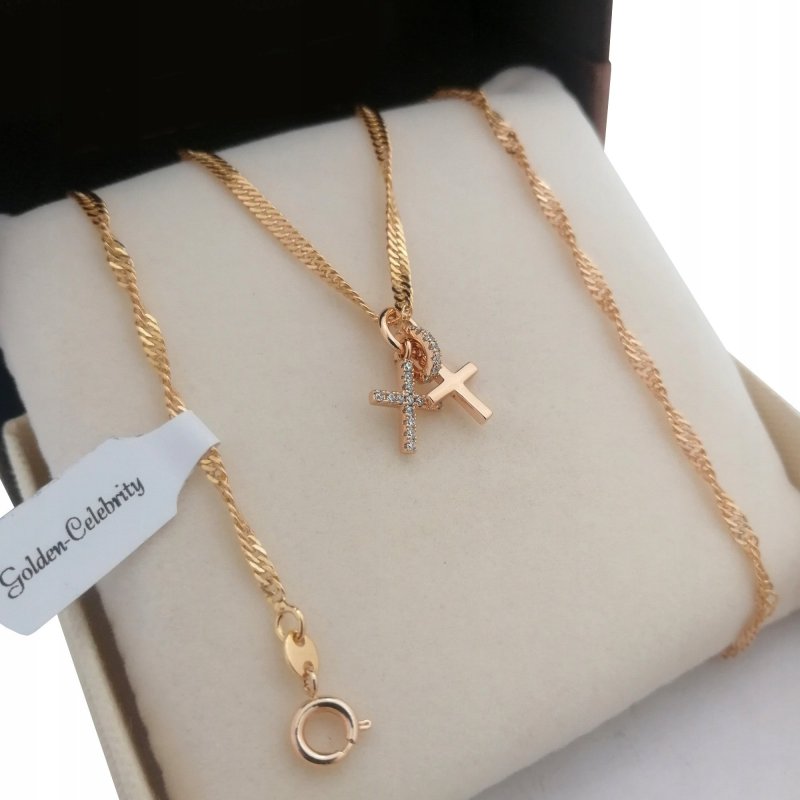 DELIKATNY NASZYJNIK DAMSKI KRZYŻYKI 18K PREZENT