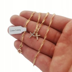 DELIKATNY NASZYJNIK DAMSKI KRZYŻYKI 18K PREZENT