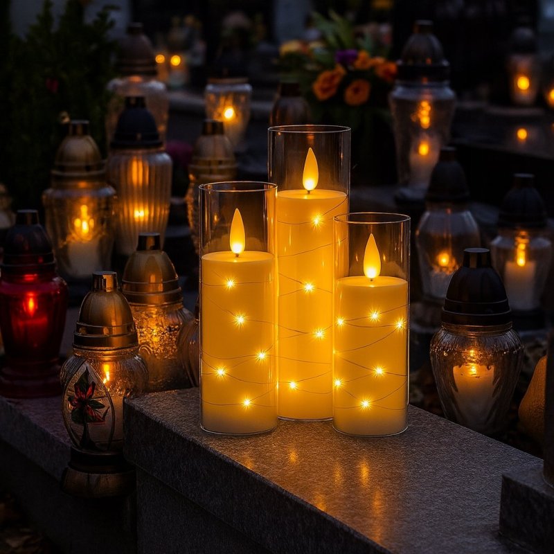 WKŁADY DO ZNICZY ŚWIECZKA LED ZNICZ ELEKTRYCZNY W OBUDOWIE Z PŁOMIENIEM LED