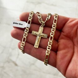 ZŁOTY ŁAŃCUSZEK MĘSKI GUCCI + KRZYŻYK STAL CHIRUGICZNA DLA NIEGO + GRAWER