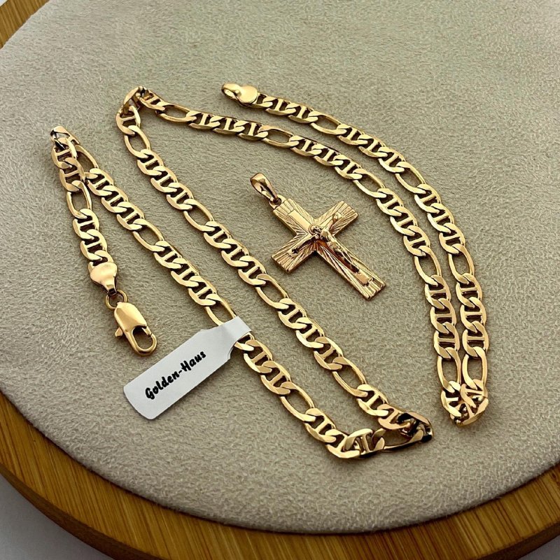 ZŁOTY ŁAŃCUSZEK MĘSKI GUCCI + KRZYŻYK STAL CHIRUGICZNA DLA NIEGO + GRAWER