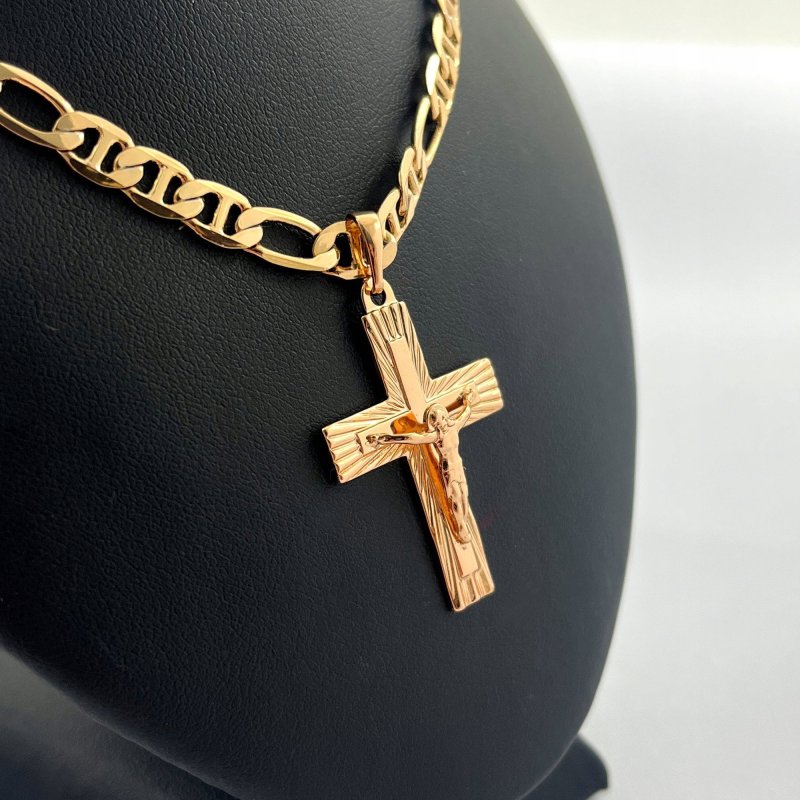 ZŁOTY ŁAŃCUSZEK MĘSKI GUCCI + KRZYŻYK STAL CHIRUGICZNA DLA NIEGO + GRAWER